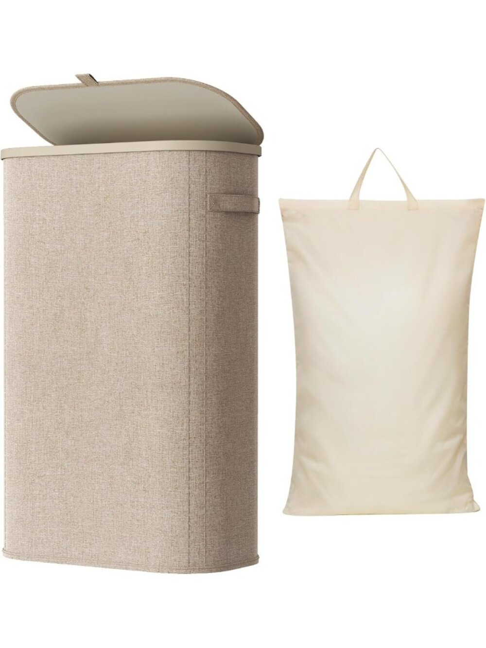 Beige Slim Laundry Basket with Lid & Removable Bag, 65L - Stylish Storage